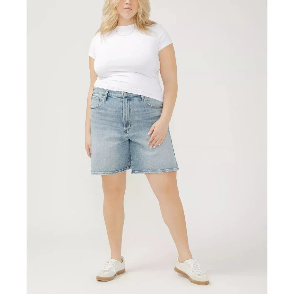 Silver Jeans Co. Women's Plus Size High Rise Vintage Long Shorts Indigo Blue 16W
